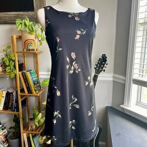 Vintage 90s Black Mini Dress with Neutral Roses Size XS Small